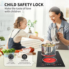 VBGK Electric Cooktop,12 Inch Built-in Radiant Electric Stove Top,110V 2100W 2 burner cooktop With 9 Heating Level, Timer & Kid Safety Lock, Sensor Touch Control 2 burner Induction Cooktop