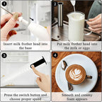 Double Whisk Milk Frother Handheld USB-C Rechargeable Electric Drink Mixer White,3 Speeds Adjustable Coffee Foamer Drink Whisk for Lattes, Matcha, Hot Chocolate, Egg, Matcha