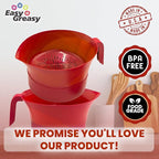 Colander Grease Strainer With Handle And Container, Catch Bowl With Lid 3 Piece Strain Set | Strains Ground Beef, Bacon & Pasta | Safe Kitchen Gadget BPA Free | Made In The USA (Red)