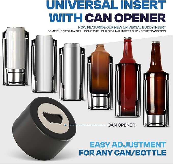 Frost Buddy Universal Buddy Can Cooler - Fits All - For Regular 12 & 16 oz or Slim-Size Bottles - Insulated Double-Walled Stainless Steel (Crimson)