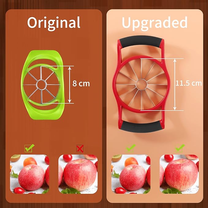 Newness 5.12 Inch Extra Large Apple Slicer, Heavy Duty Apple Slicer 12 Slices, Durable Apple Cutter Slicer, Stainless Steel Apple Slicer and Corer - for Apple, Potato, Onion and More, Red