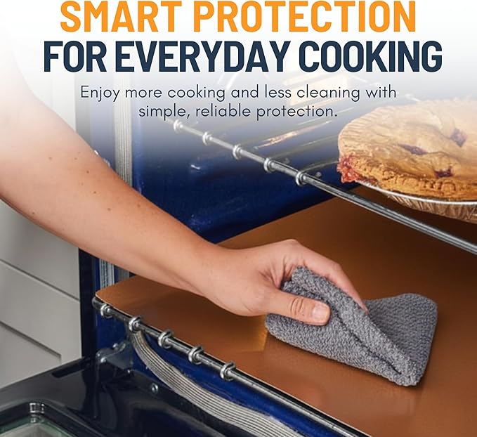 Oven Liners for Bottom of Oven - 4 Pack Large Heavy Duty Mats, 17”x25” Non-Stick Reusable Liner for Electric, Gas, Toasters, Grills - BPA & PFOA Free Kitchen Accessory to Keep It Clean (Copper)