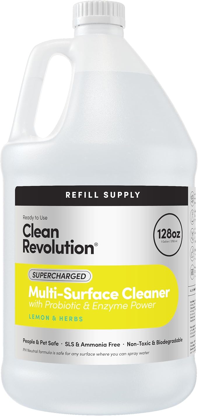 Clean Revolution SuperCharged Multi-Surface Cleaner, Non-Toxic, Eco-Friendly & Plant-Based, Ready to Use, Lemon & Herbs, 128 Fl Oz