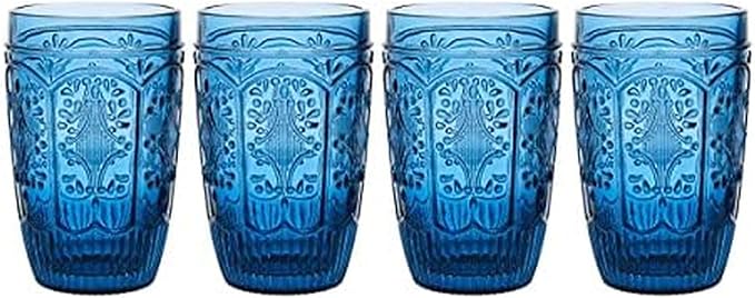 Fitz & Floyd Fitz and Floyd Trestle Highball Tumbler Cups, Set of 4, Blue