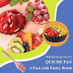 4 Pack Deep Tart Pans with Removable Bottom, 4-Inch Nonstick Quiche Pan with Silicone Basting Pastry Brush for Baking Treats, Pie, Quiches, Tartlets