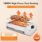 1800W Countertop Electric BBQ Grill Commercial and Home use Stainless Steel Barbecue Griddle Smokeless Portable Cooking Oven for Indoor Outdoor Picnic 122° F to 572°F for Burgers, Fish, Steak
