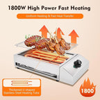 Electric Indoor Grill 1800W, 2 in 1 Smokeless Indoor Stainless Steel Grills with Non-stick Removable Grill & Grease Catcher Tray, 122-302°F Temperature Control Portable Flat Top Korean BBQ Grill