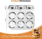 E-far Muffin Top Pan, Stainless Steel 6-Cavity Shallow Cupcake Pan for Baking Whoopie Pie, Yorkshire Pudding, Eggs, Cornbread, Drop Cookies, Non-toxic & Standard Size, Oven & Dishwasher Safe