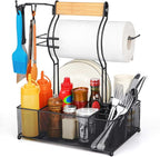 FANGSUN Grill Caddy, BBQ Caddy with Paper Towel Holder, Picnic Condiment Utensil Caddy for Outdoor Camping, Barbecue Accessories Storage Organizer for Griddle Grilling Tools, RV Patio Camper Must-Have