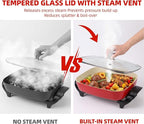 15'' Ceramic Nonstick Electric Skillet with Tempered Vented Glass Lid,Thermostat Control to Prevent Overheating,Removable Easy-to-Clean,Vibrant Red