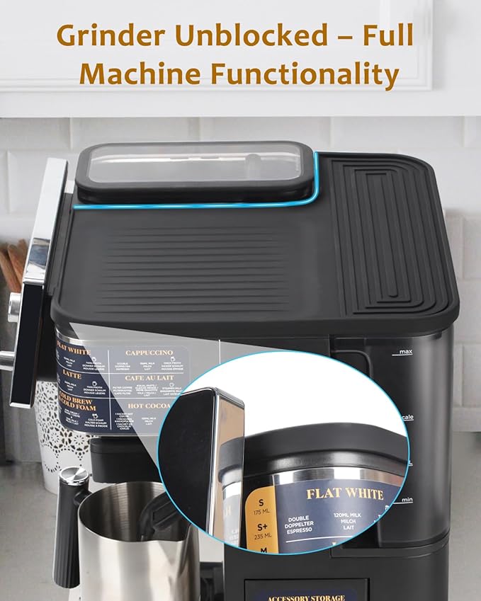 Top Mat for Ninja Luxe Espresso Coffee Machine ES601 & ES701 – Protects Top Surface – Food-Grade Silicone - Grinder Access Unblocked - Waterproof, Heat-Resistant - Accessories for Ninja Luxe Cafe