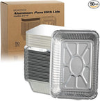 MOACOCK 50 Pack Aluminum Pans with Lids(8.5"×6"), 2.25lb Foil Pans with Board Lids, Disposable Take Out Food Containers, Foil Pans for Meal Prep Freezer Cooking Baking
