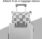 Travel Blanket and Pillow Compact, Premium Soft 2 in 1 Airplane Blanket with Soft Bag Pillowcase，Hand Luggage Sleeve and Backpack Clip (Grey Checkered)