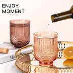 JOVGANK Amber Vintage Drinking Glasses Set of 6-14Oz Brown Glass Drinking Glasses, Art Deco Ripple Highball Glass, Whiskey Cocktail Glasses for Bar Coffee Juice, Housewarming and Mother's Day Gift