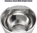 Rice Washer Strainer Bowl Quinoa Washing Bowl Stainless Steel Colander Versatile Side Drainers for Cleaning Rinsing Fruits, Vegetables, and Beans - Tilting Non-slip Silicone Bottom