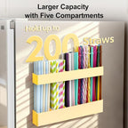 9.5” Large Acrylic Straw Holder for Cabinet Door, Reusable Adjustable Two-Part Straws Organizer with Ultra Sticky Adhesive Strips, 2026 Straw Storage for Kitchen Cupboard (Milky Yellow)