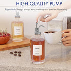 16.9 oz/500 ml Coffee Syrup Dispenser Set - 2 Glass Bottles with Silver Pumper and Syrup Labels - Precise Dispensing and Stylish Addition to Coffee Shop, Cafe or Home Bar