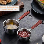 Butter Warmer Pot, Stainless Steel Milk Warmer with Wooden Handle for Seafood, Mini Butter Melting Pot Small Saucepan with Dual Pour Spouts for Stove Top Cooking (150ml)