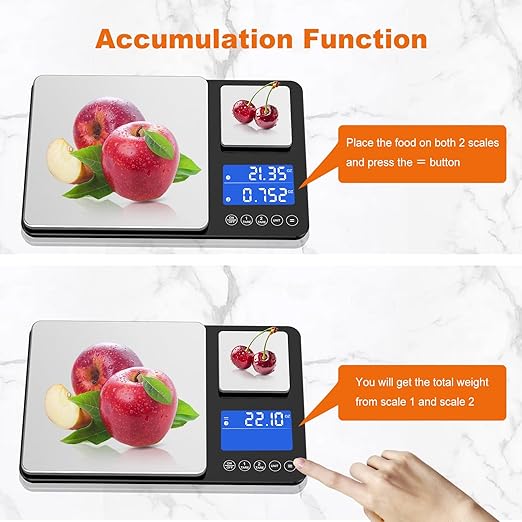 KUAIVO 0.001oz/33lbs Dual Platform Food Kitchen Scales Digital Weight Grams and Ounces, Two Precisions Kitchen Scale for Sourdough Bread, Baking and Cooking with 7 Units Tare, Accumulation Functions