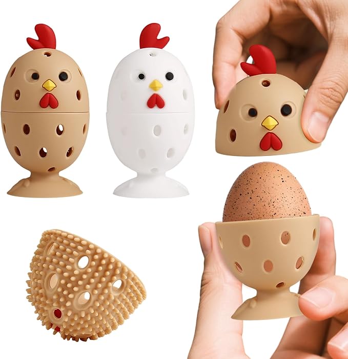 wonlex 4PCS Egg Cleaners Multipurpose Fruit and Vegetable Rotating Scrubber Tool for Fresh Eggs, Reusable Chicken Duck Egg Washer Brusher (White+Bronze)