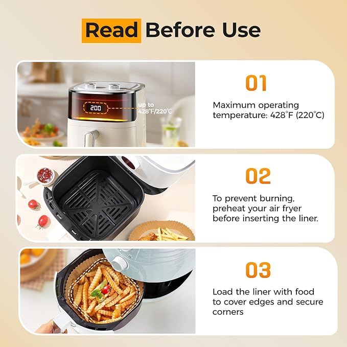 400 Pcs Air Fryer Liners Disposable, 8" Square Heavy-Duty Parchment Paper for 5-8 qt Airfryer Basket, Non-Stick & Grease-Proof Baking Liner for Oven Pan