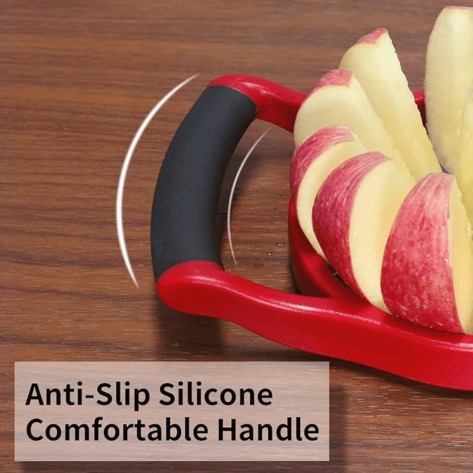 Newness 5.12 Inch Extra Large Apple Slicer, Heavy Duty Apple Slicer 12 Slices, Durable Apple Cutter Slicer, Stainless Steel Apple Slicer and Corer - for Apple, Potato, Onion and More, Red
