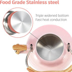 Tea Kettle,Whistling Tea Kettle Stovetop 2.6 Quart, Tea Pots for Stove Top Food Grade Stainless Steel,Wood Pattern Handle(Pink),With Anti Scald Towel