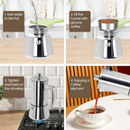 12 Cup Thickened Moka Pot 304 Stainless Steel 600ml Italian Espresso Coffee Maker Stovetop CoffeeMakers Mocha Pot Percolator for Induction Stove Classic Cafe Makers Portable for Easy Brewing