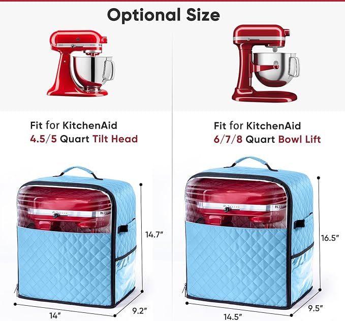 BAGSPRITE Stand Mixer Cover with Appliance Sliders Base Compatible with KitchenAid Mixer-Storage Bag for 4.5/5 Quart with Pockets for Kitchen Aid Accessories and Attachments