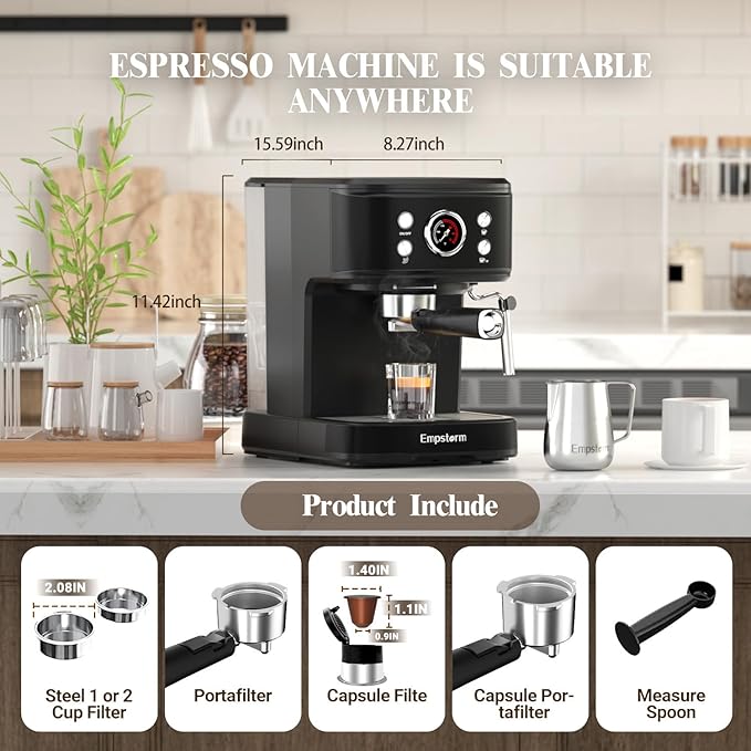 Empstorm Espresso Machine 20 Bar with Steam Milk Frother, Espresso maker Compatible for NS Original Capsules 2 IN 1 expresso maker, Professional Cappuccino Expresso Machine for Home and Office