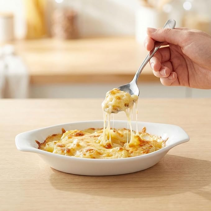 6" x 4" Ceramic Oval Small Au Gratin Baking Dishes 7 oz, Set of 4 Banana Split Bowls, Oven and Microwave Safe, for 1 person servings, Bakeware with Handle(8.3 IN) for Kitchen and Home