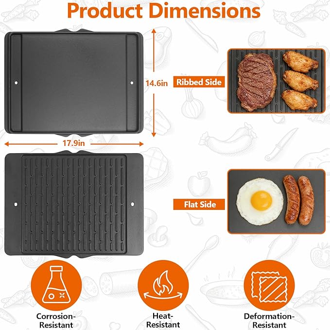 Half Size Griddle Insert for Blaze 3, 4 and 5 Burner Grills Reversible Cast Iron Griddle Plate for Summerset Sizzler 32", 40" and AOG 24'' T Series Flat Top Griddle for RCS 32" Grills