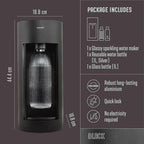 Mysoda Glassy Soda Maker + 1L Glass and 1L Plastic Bottle - Silent Carbonated Water Machine Soda Maker with Sliding Door Opening - No Cylinder Included - Black