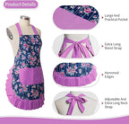 Vintage Floral Apron for Women with Functional Pockets Adjustable Neck Strap for Cooking Baking Mother's Gift