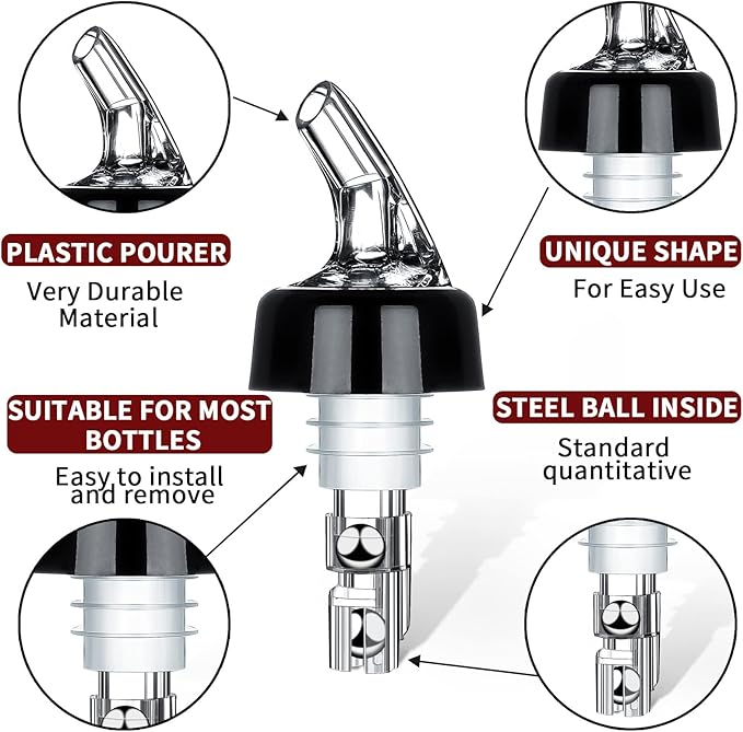 SuproBarware Automatic Measured Bottle Pourer Liquor Bottle Pourer Quick Shot Dispenser 1oz Liquor Pour Spout for Alcohol,Wine,Spirits, Home Bar Kitchen Tools 50 Pack