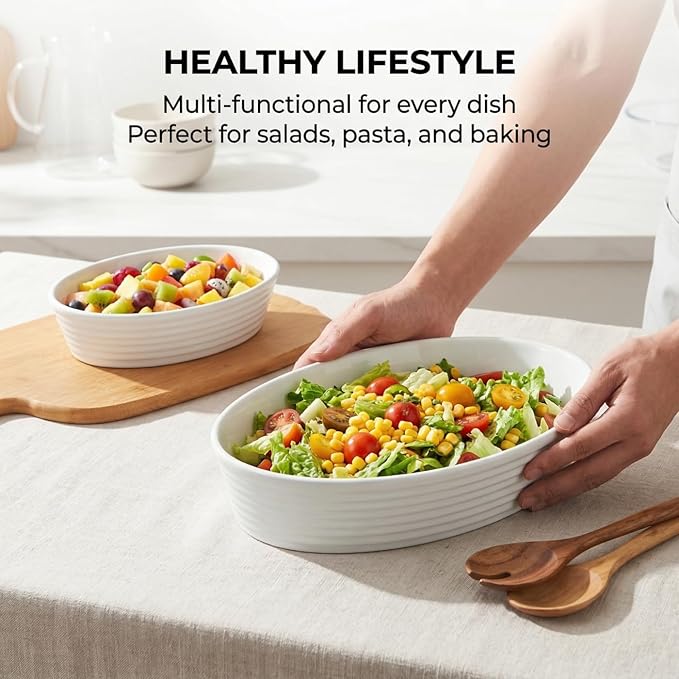 ONEMORE 2 Piece Ceramic Oval Baking Dish Set, 10.5/7.7 Inch Baking Dish Set, Porcelain Oval Au Gratin Pans for Pumpkin Pie, Apple Crisp, Pot Pies & Tarts, Microwave & Dishwasher Safe