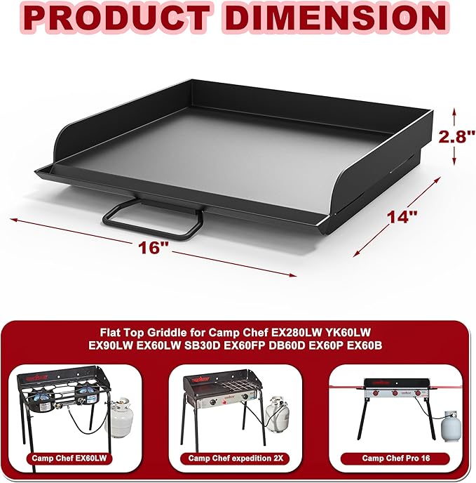 Universal Flat Top Griddle for Camp Chef, 14" x 16" Fry Griddle Pan for Camp Chef EX280LW YK60LW EX90LW EX60LW SB30D EX60FP DB60D EX60P EX60B