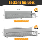 DTUQYX Magnetic Spice Rack for Refrigerator, 4 Pack 100% Metal Strong Magnet Fridge Shelves, Space Saving Spice Organizer, No Drilling Home Kitchen Laundry Room Storage Organization Moveable, Grey
