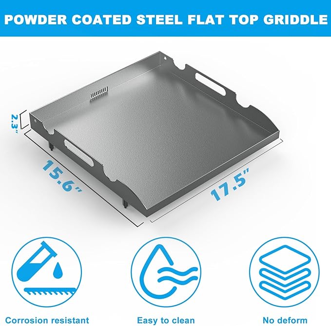 Flat Top Griddle for Blackstone 17 Inch Griddle Powder Coated Steel Coated Steel Gill Pan Replacement Parts with Rear Grease System for Blackstone 1819 1832 1814 1650 1945