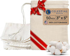 Celestial Gifts Muslin Bags - Drawstring - Small 50pcs - 3x5, Reusable Tea Bags, Jewelry Gift, Spice and Cotton Gift Sachet - 100% Cotton - Made in USA - (Natural Hem & Drawstring)