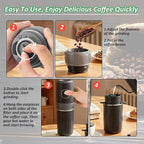 Portable Electric Coffee Grinder and Brewing Kit, Rechargeable, Conical Burr Coffee Grinder with Filter, 32g Capacity & 320 ml Coffee Cup for Camping, Travel, Office, Espresso, Pour Over, etc (Black)