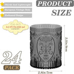 Qinyoung 24 Plastic Vintage Drinking Glasses 8.5oz Stemless Retro Embossed Wine Glasses Shatterproof Reusable Cups for Baby Shower Wedding Reception Grand Event Party (Black)