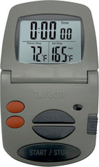Taylor Programmable with Timer Instant Read Wired Probe Digital, Meat, Food, Grill BBQ Cooking Kitchen Thermometer with Timer, Gray