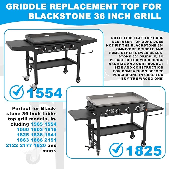 Flat Top Griddle Insert for Blackstone 36 Inch Griddle Powder Coated Steel Cooking Plate with Rear Grease System for Blackstone 1565 1554 1560 1803 1818 1825 1836