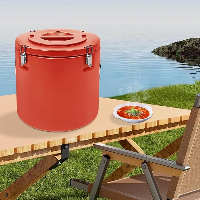 52.83Qt Insulated Food Container, Stainless Steel Container, 50L Commercial Food Soup Carrier 15 Hours Heat Preservation for Hot and Cold Food Storage Restaurant Canteen Home Lunch Use (Red, 50L)