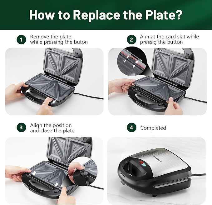 KEENSTAR 3 in 1 Electric Sandwich Maker, Waffle Maker with Removable Non-Stick Plates, Grill with Double-Sided Heating, Easy to Clean and Store, Perfect for Cooking Breakfast, Grilled Cheese and Steak