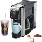Hamilton Beach FlexBrew Advanced 5-in-1 Programmable 12 Cup Drip and Single Serve Hot & Iced Coffee Maker with Movable 60 oz. Water Reservoir, Fast Brewing, Black R49965 (Renewed)