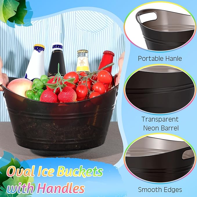 meekoo 6 Pcs Plastic Ice Buckets Bulk with Handles 4.5L Oval Storage Tub Large Capacity Ice Drink Bucket for Party Bar Wine Beer Champagne Beverage Bottle Cooler (4.5 L,Black)