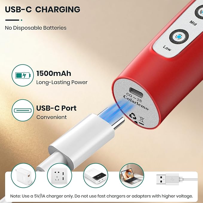 Colarlemo Milk Frother Handheld Rechargeable, Frother Wand Drink Mixer Electric Whisk for Coffee, Detachable With 3 Stainless Whisks, Hand Mixer for Lattes, Cappuccino, Matcha, Egg, No Stand, Red
