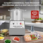 16 QT Commercial Electric Food Processor,1400W Stainless Steel Food&Vegetable Processors, Multi-Functional Chopper Meat Grinder Machine with Blade, Gloves, Brush, for Commercial Kitchens Restaurants